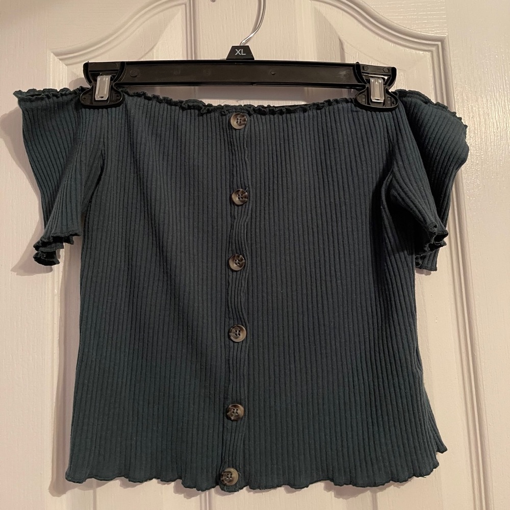 Forest green blouse off the shoulder